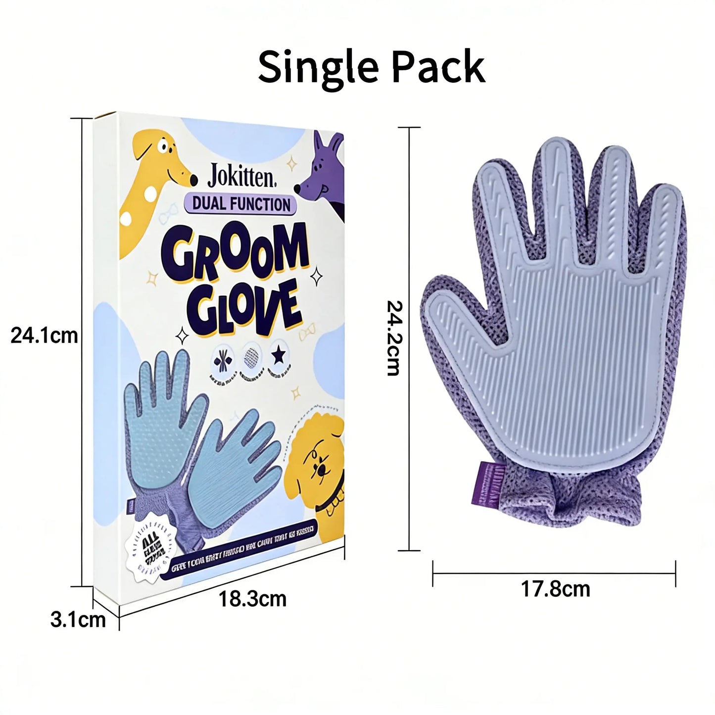 GroomEase Double-Sided Pet Hair Glove – Five-Finger Grooming Brush for Bathing & Deshedding