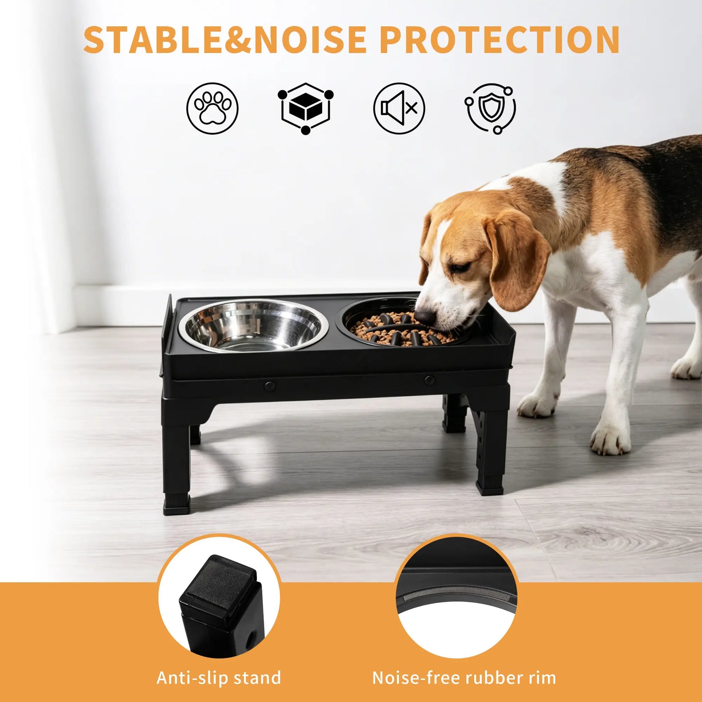 RiseDine Adjustable Elevated Dog Bowl Stand – Raised Feeder with Stainless Steel Bowls & Slow Feeder