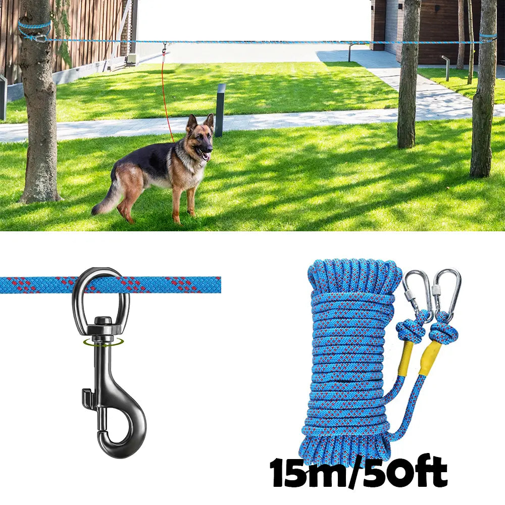 CampRun 50ft Dog Tie-Out Cable – Portable Outdoor Lead System for Yard, Camping & Travel