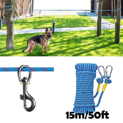 CampRun 50ft Dog Tie-Out Cable – Portable Outdoor Lead System for Yard, Camping & Travel