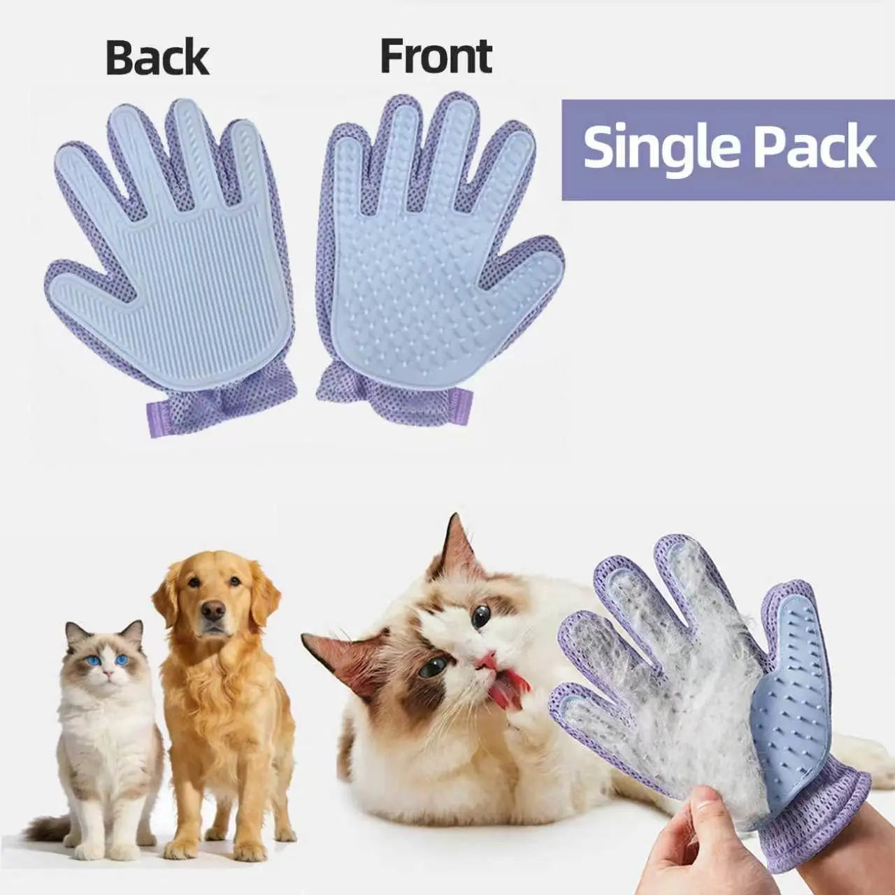 GroomEase Double-Sided Pet Hair Glove – Five-Finger Grooming Brush for Bathing & Deshedding