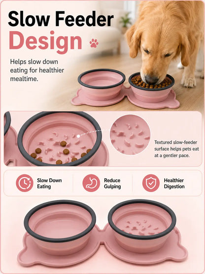 FoldFeast 2-in-1 Collapsible Pet Bowl – Portable Food & Water Bowl with Slow Feeder Design