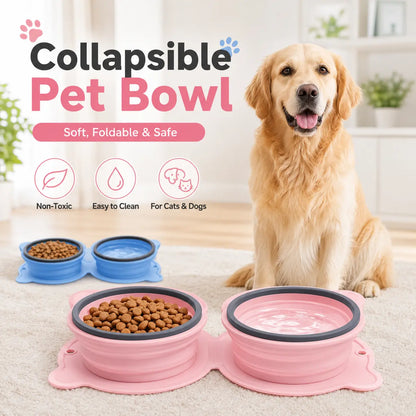 FoldFeast 2-in-1 Collapsible Pet Bowl – Portable Food & Water Bowl with Slow Feeder Design