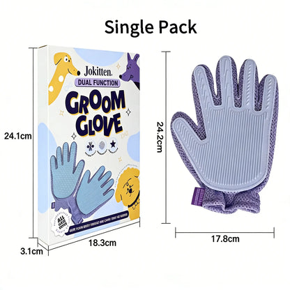 GroomEase Double-Sided Pet Hair Glove – Five-Finger Grooming Brush for Bathing & Deshedding