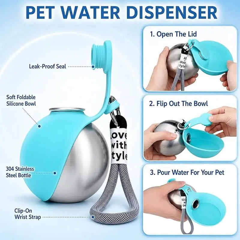 TrailSip 10oz Stainless Steel Dog Water Bottle – Portable 2-in-1 Travel Bottle with Foldable Bowl