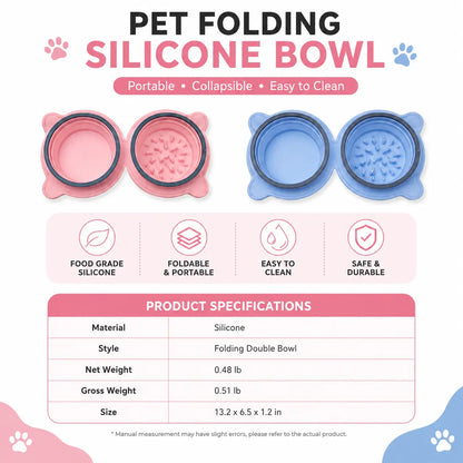 FoldFeast 2-in-1 Collapsible Pet Bowl – Portable Food & Water Bowl with Slow Feeder Design
