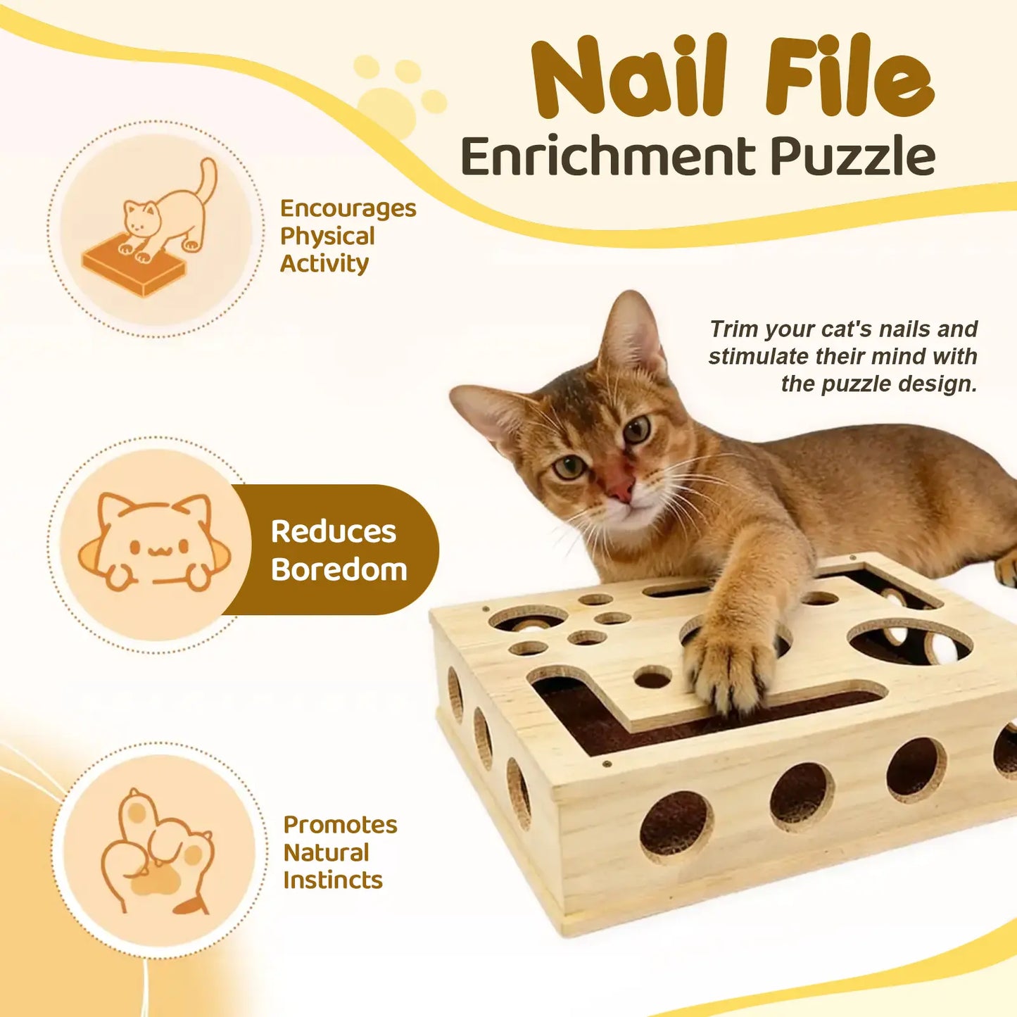 OakPaw Cat Nail File Box – Wooden Scratching & Nail Care Toy for Indoor Cats