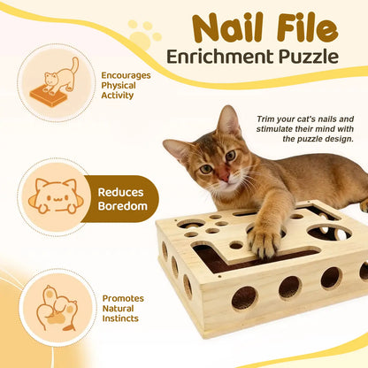 OakPaw Cat Nail File Box – Wooden Scratching & Nail Care Toy for Indoor Cats