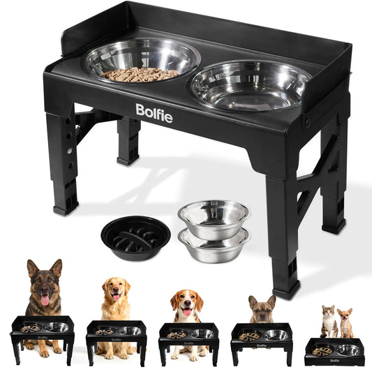 RiseDine Adjustable Elevated Dog Bowl Stand – Raised Feeder with Stainless Steel Bowls & Slow Feeder