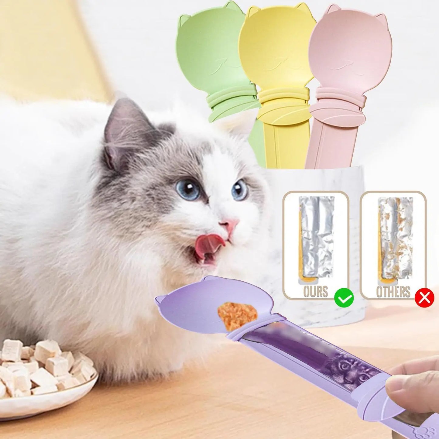 LickiServe 4-Pack Cat Treat Spoon Dispenser – Long-Handle Wet Food & Purée Feeder for Cats, Kittens & Small Dogs