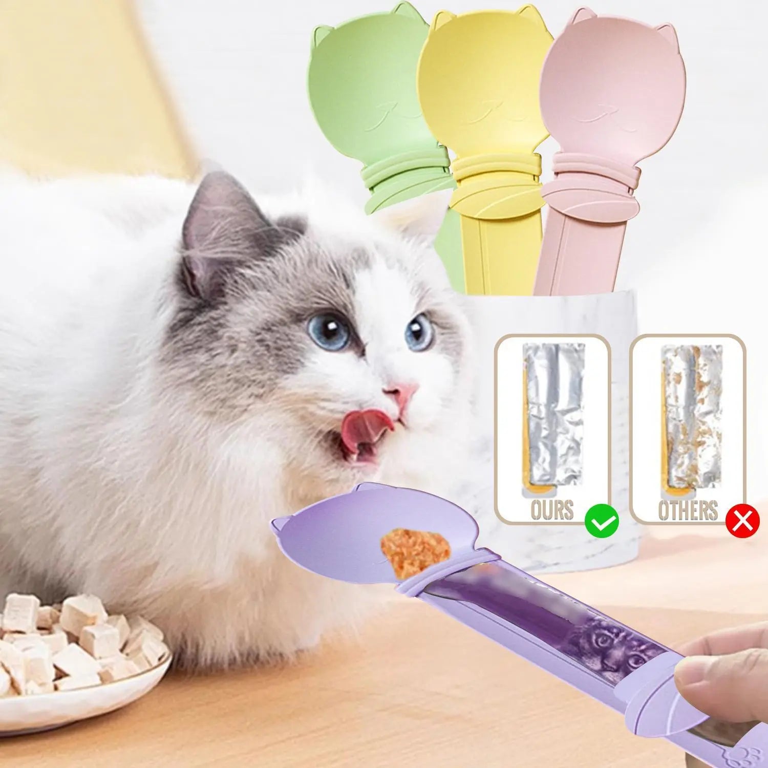 LickiServe 4-Pack Cat Treat Spoon Dispenser – Long-Handle Wet Food & Purée Feeder for Cats, Kittens & Small Dogs