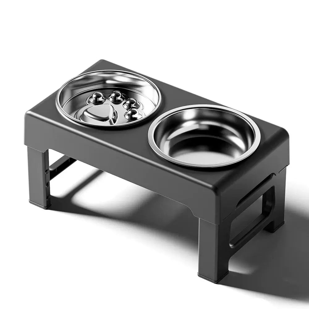 PETITRINU Adjustable Elevated Dog Bowls for Large Breeds, Stainless Steel Slow Feeder with Height-Adjustable Stand (21-27 cm / 8.3-10.6''), 17.1" Wide Anti-Slip No-Spill Design for Neck Support and Healthy Digestion