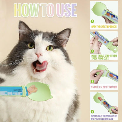 LickiServe 4-Pack Cat Treat Spoon Dispenser – Long-Handle Wet Food & Purée Feeder for Cats, Kittens & Small Dogs