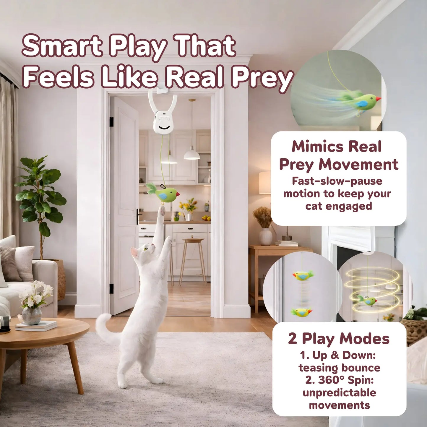 PurrMotion 360° Rechargeable Cat Teaser Toy – Interactive Door-Mounted Cat Toy with Adjustable String & USB-C Charging