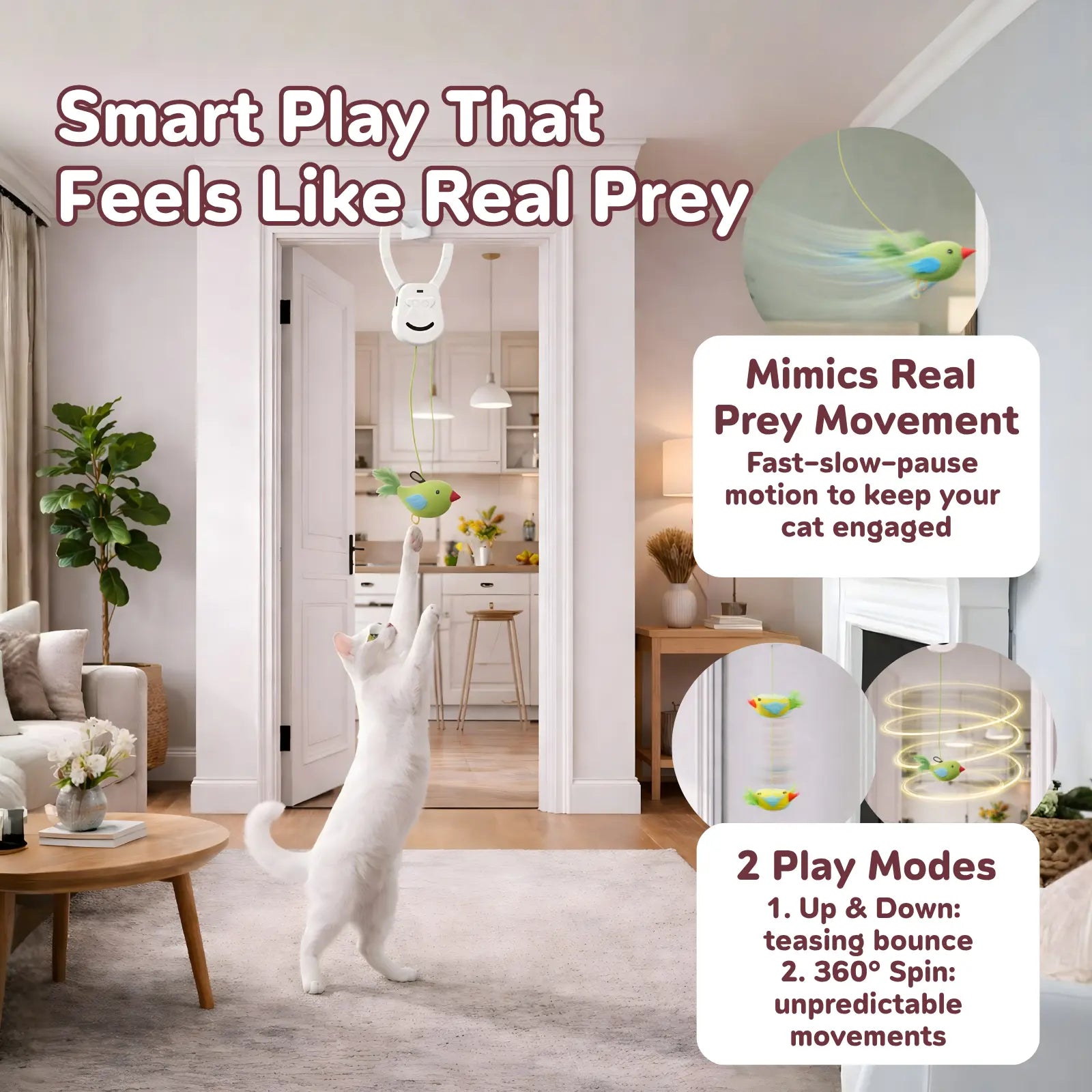 PurrMotion 360° Rechargeable Cat Teaser Toy – Interactive Door-Mounted Cat Toy with Adjustable String & USB-C Charging