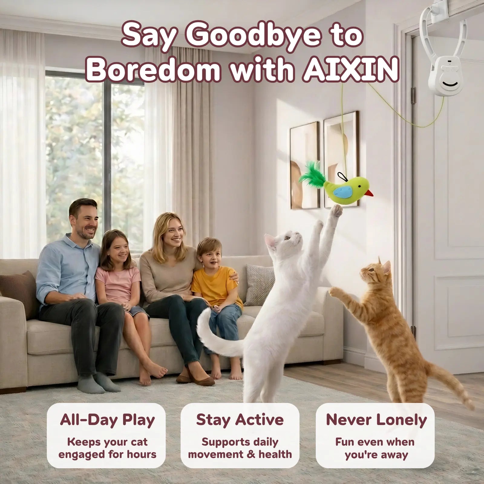 PurrMotion 360° Rechargeable Cat Teaser Toy – Interactive Door-Mounted Cat Toy with Adjustable String & USB-C Charging