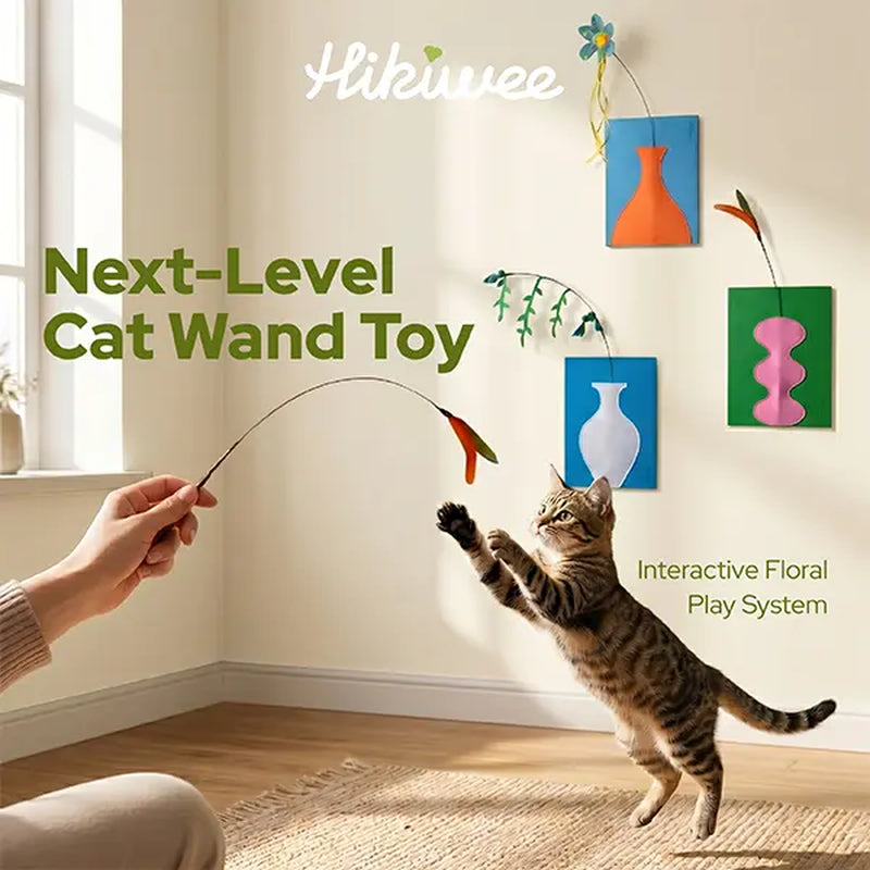 PlayLoop Interactive Cat Wand Toy – Reusable Teaser Wand with Stable Base