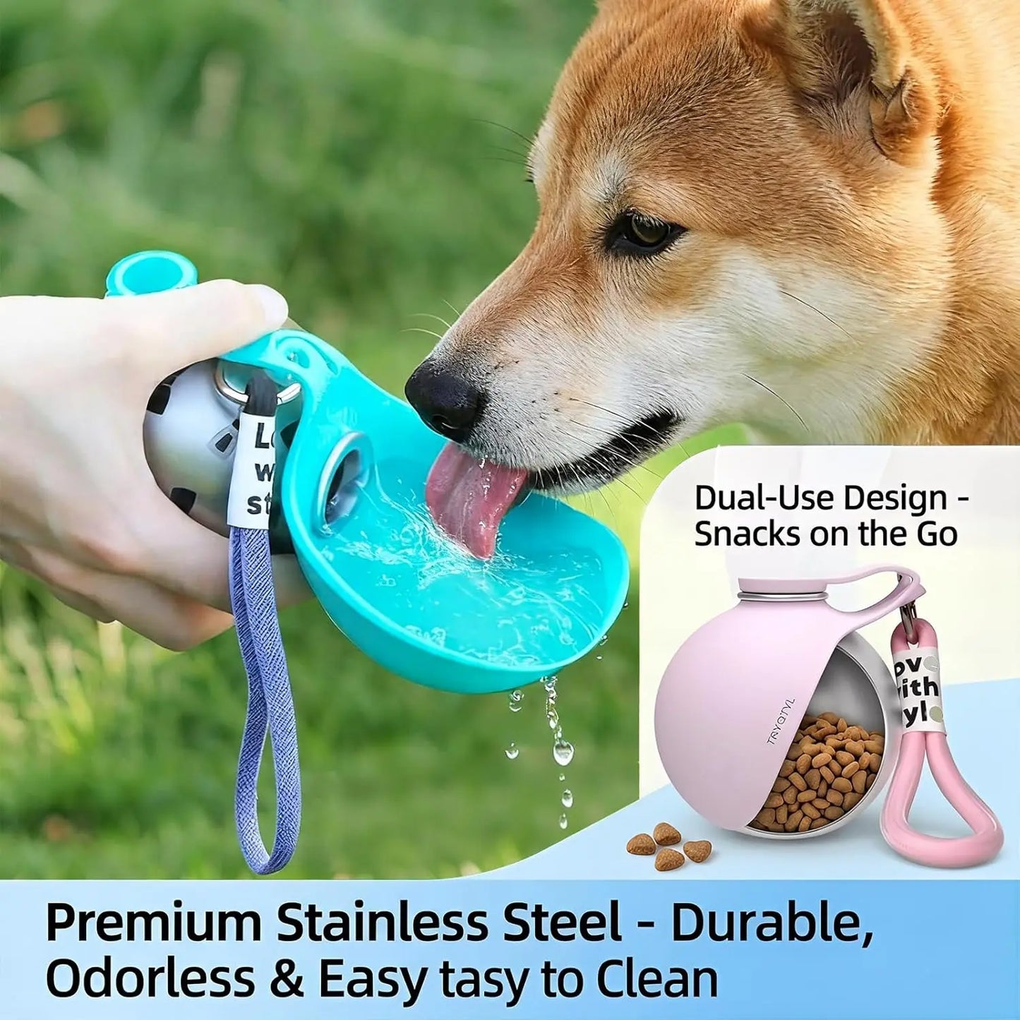 TrailSip 10oz Stainless Steel Dog Water Bottle – Portable 2-in-1 Travel Bottle with Foldable Bowl