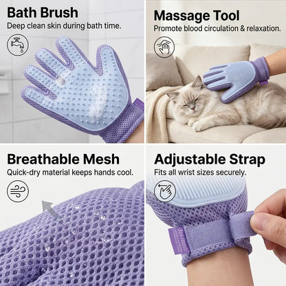 GroomEase Double-Sided Pet Hair Glove – Five-Finger Grooming Brush for Bathing & Deshedding