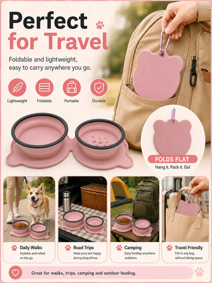 FoldFeast 2-in-1 Collapsible Pet Bowl – Portable Food & Water Bowl with Slow Feeder Design