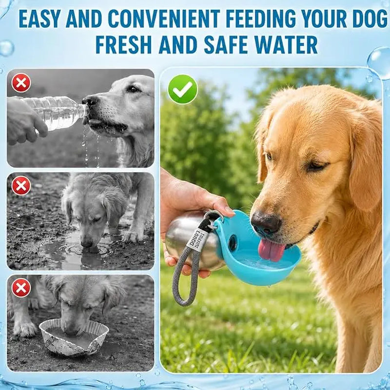 TrailSip 10oz Stainless Steel Dog Water Bottle – Portable 2-in-1 Travel Bottle with Foldable Bowl