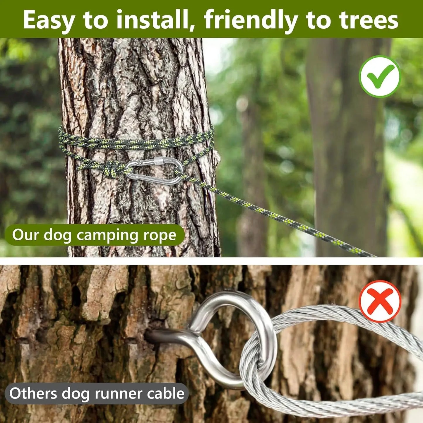 CampRun 50ft Dog Tie-Out Cable – Portable Outdoor Lead System for Yard, Camping & Travel