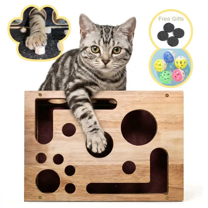 OakPaw Cat Nail File Box – Wooden Scratching & Nail Care Toy for Indoor Cats
