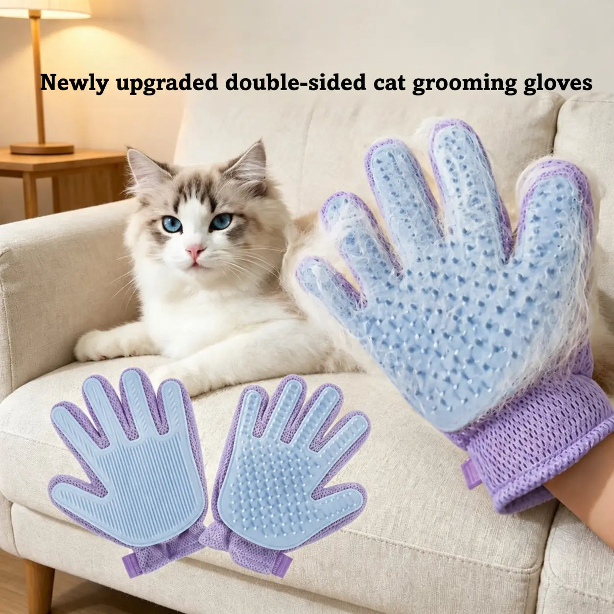 GroomEase Double-Sided Pet Hair Glove – Five-Finger Grooming Brush for Bathing & Deshedding