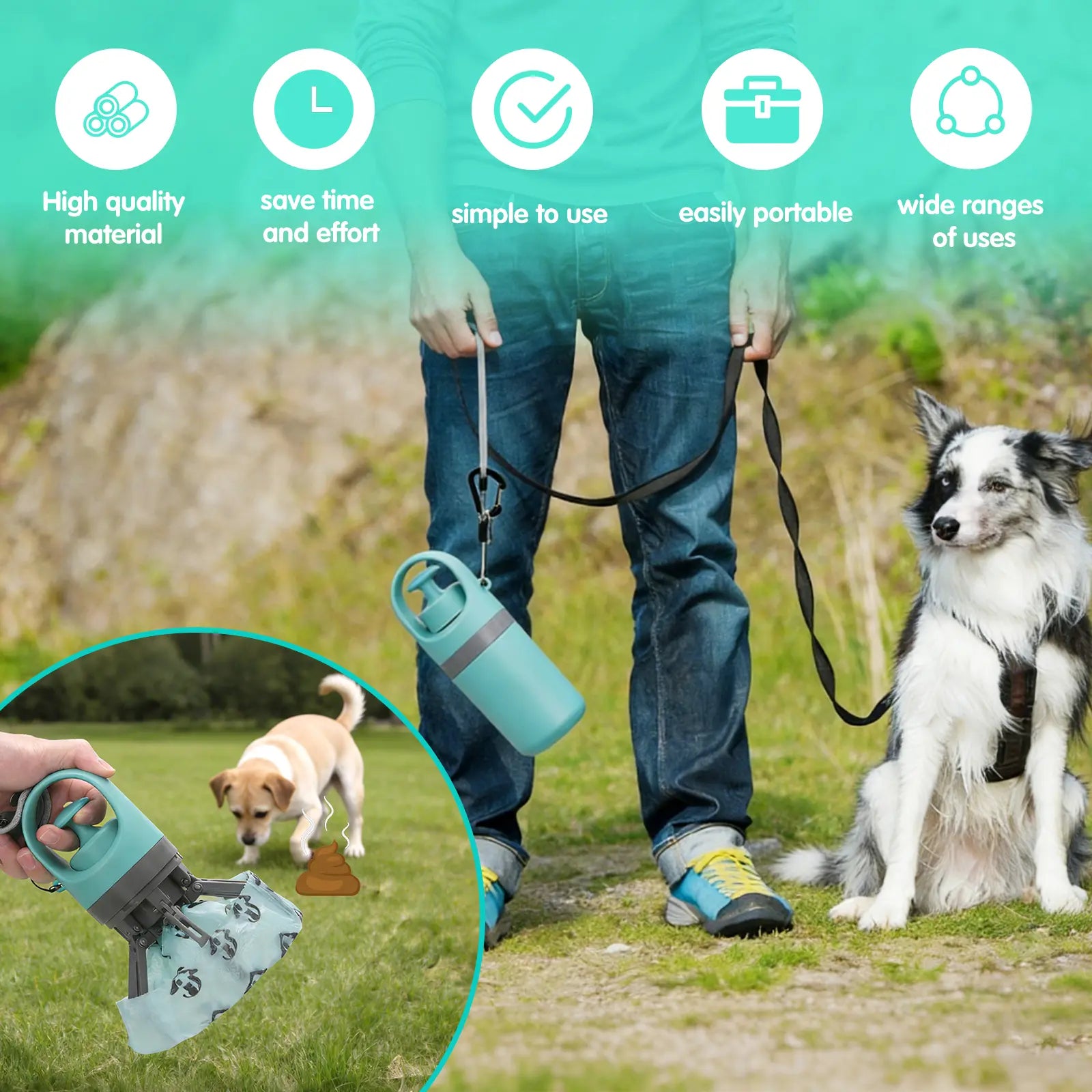 CleanWalk Portable Dog Poop Scooper – Travel Waste Pickup Tool with Built-In Bag Holder