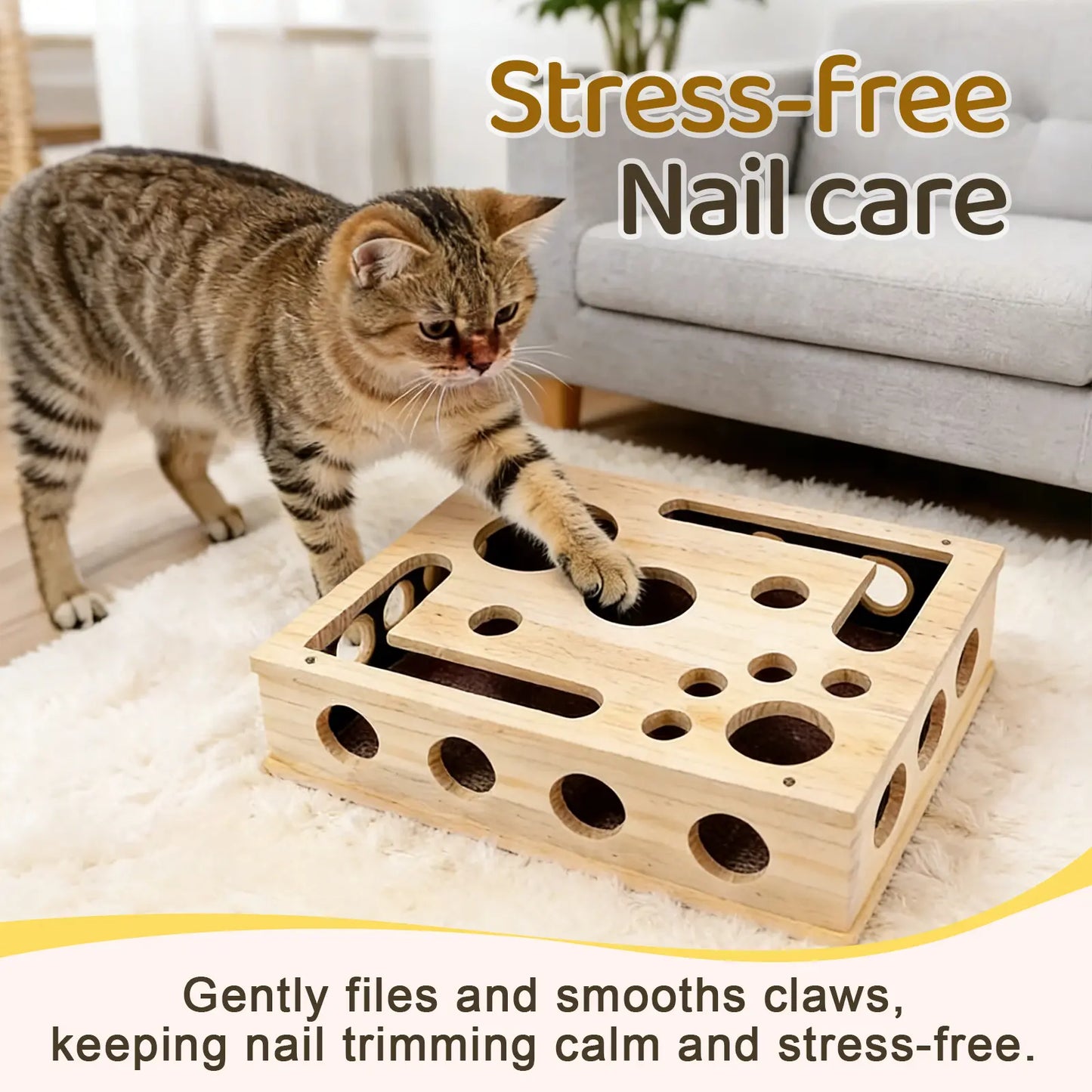 OakPaw Cat Nail File Box – Wooden Scratching & Nail Care Toy for Indoor Cats