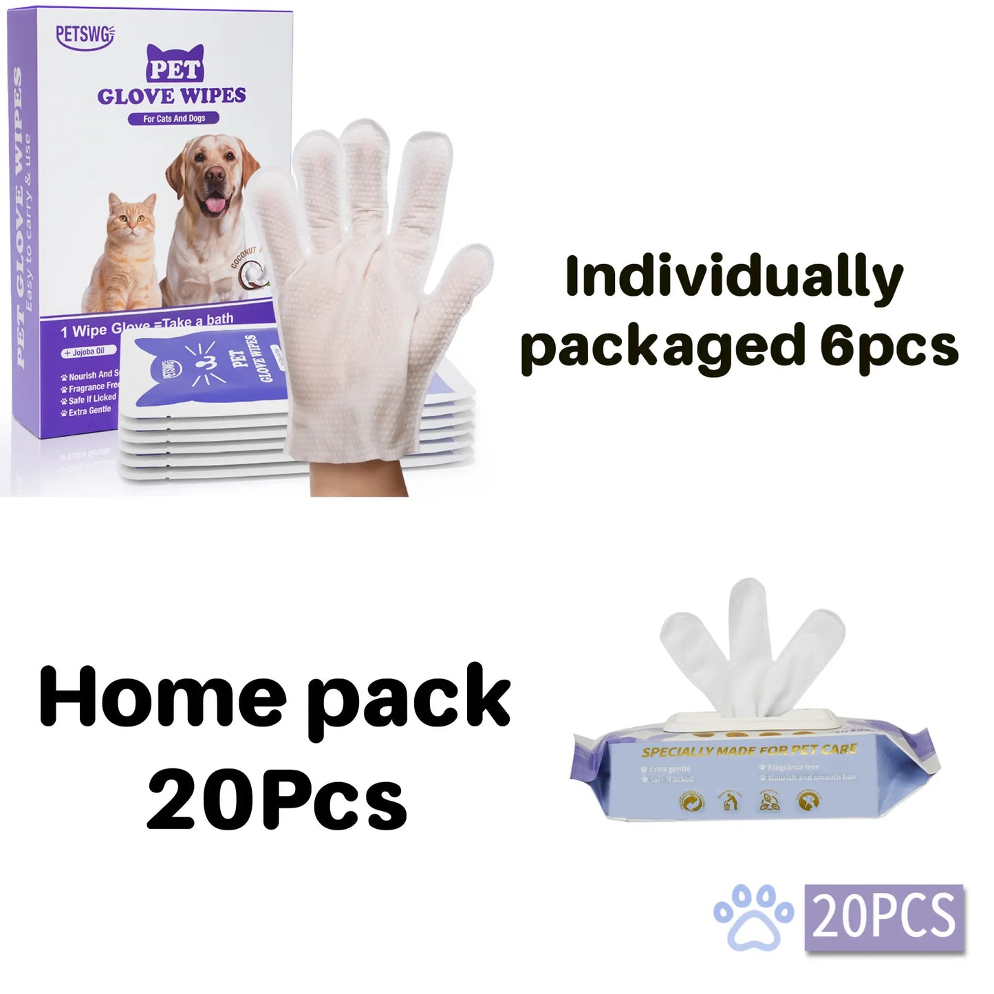 FreshPaw 20-Pack Pet Cleaning Glove Wipes – Coconut Oil Grooming Wipes for Dogs & Puppies