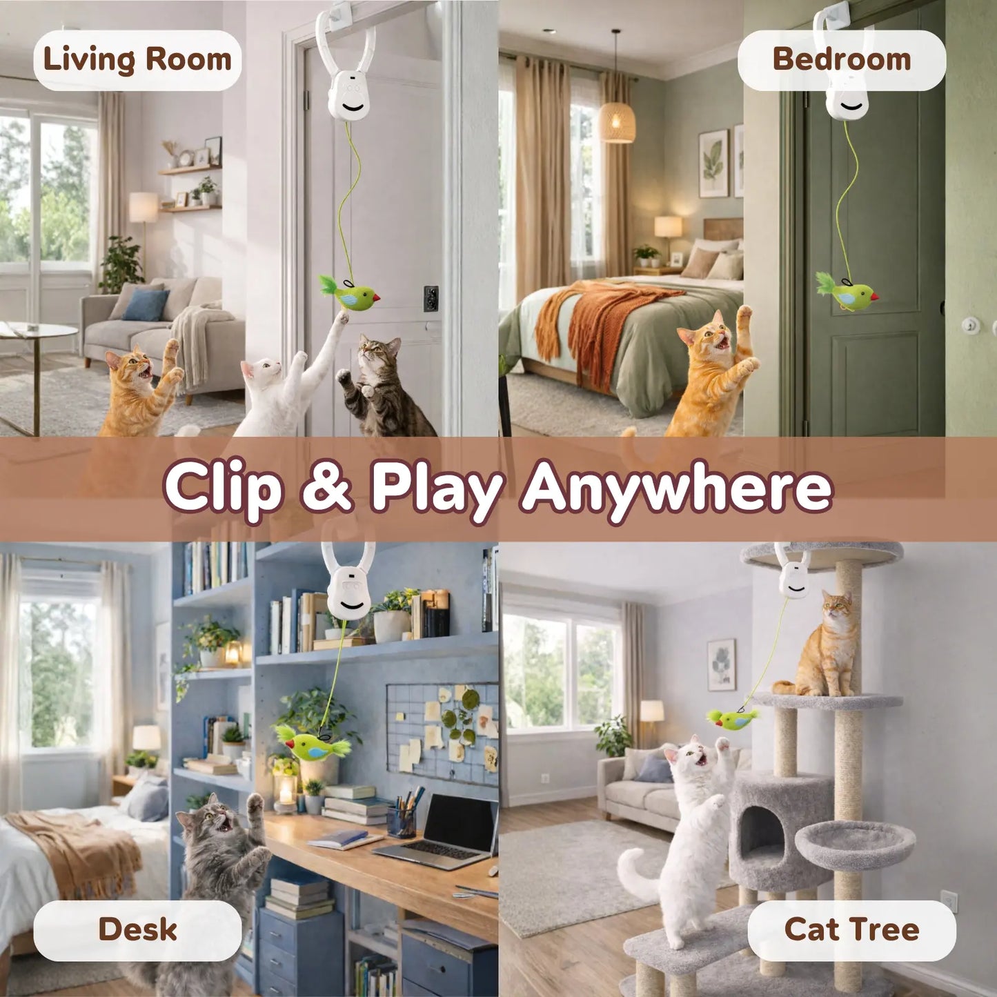 PurrMotion 360° Rechargeable Cat Teaser Toy – Interactive Door-Mounted Cat Toy with Adjustable String & USB-C Charging