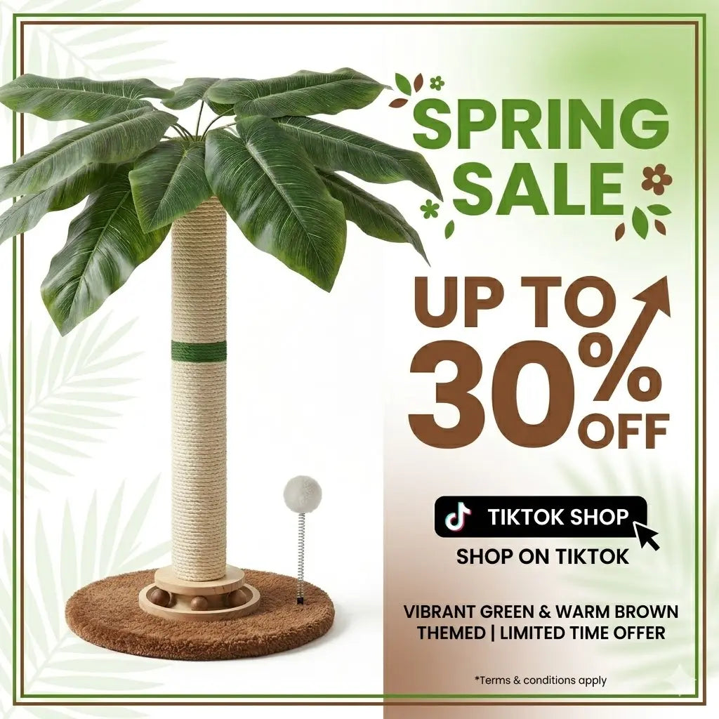 LeafClimb 28” Cat Scratching Post – Sisal Rope Scratcher with Tropical Leaf Design & Hanging Toy