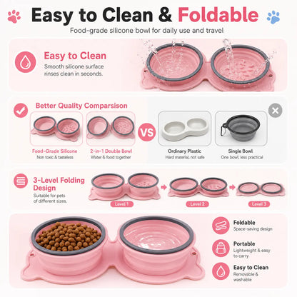 FoldFeast 2-in-1 Collapsible Pet Bowl – Portable Food & Water Bowl with Slow Feeder Design