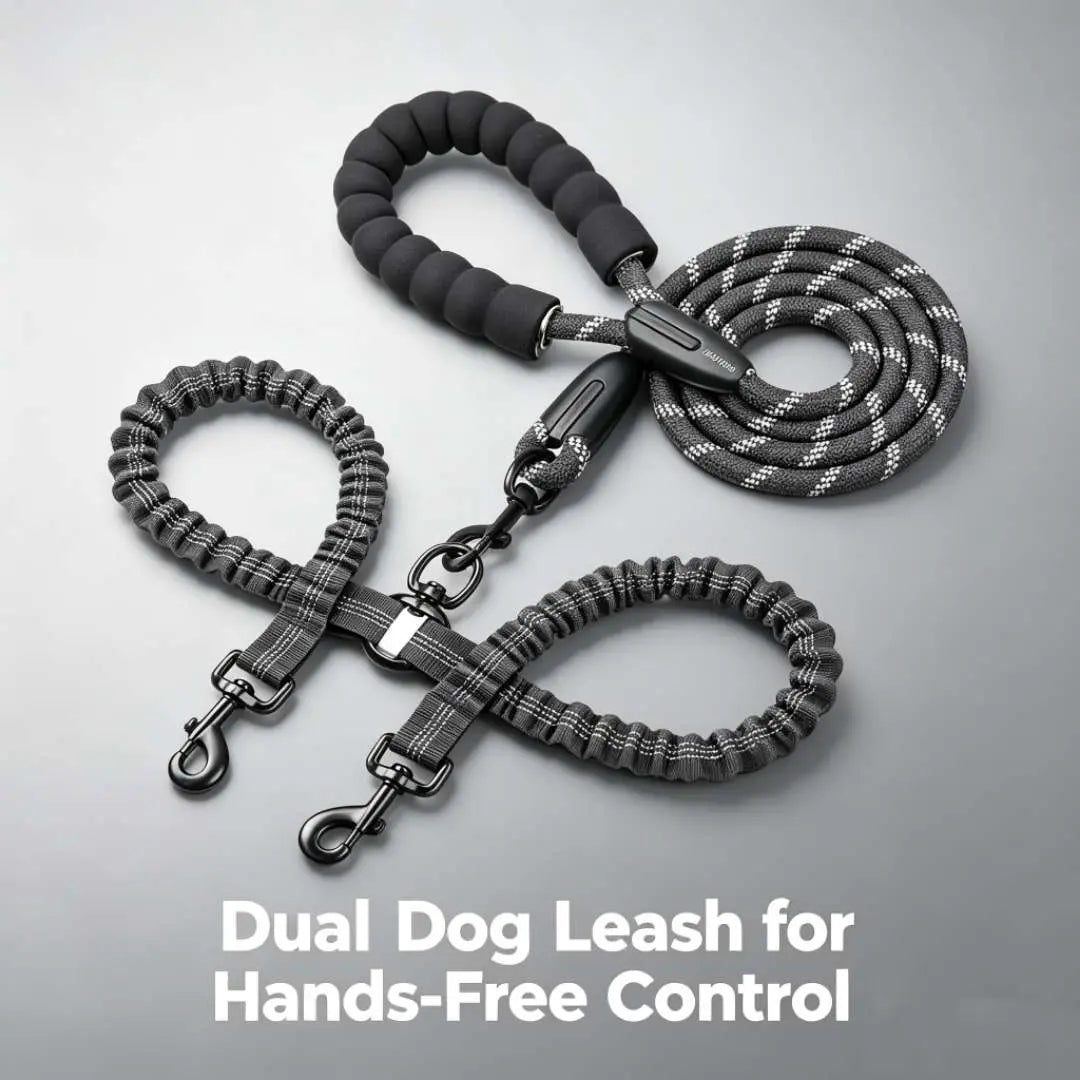 DualFlex Tangle-Free Dog Leash – Shock-Absorbing Reflective Leash for Walking Two Dogs