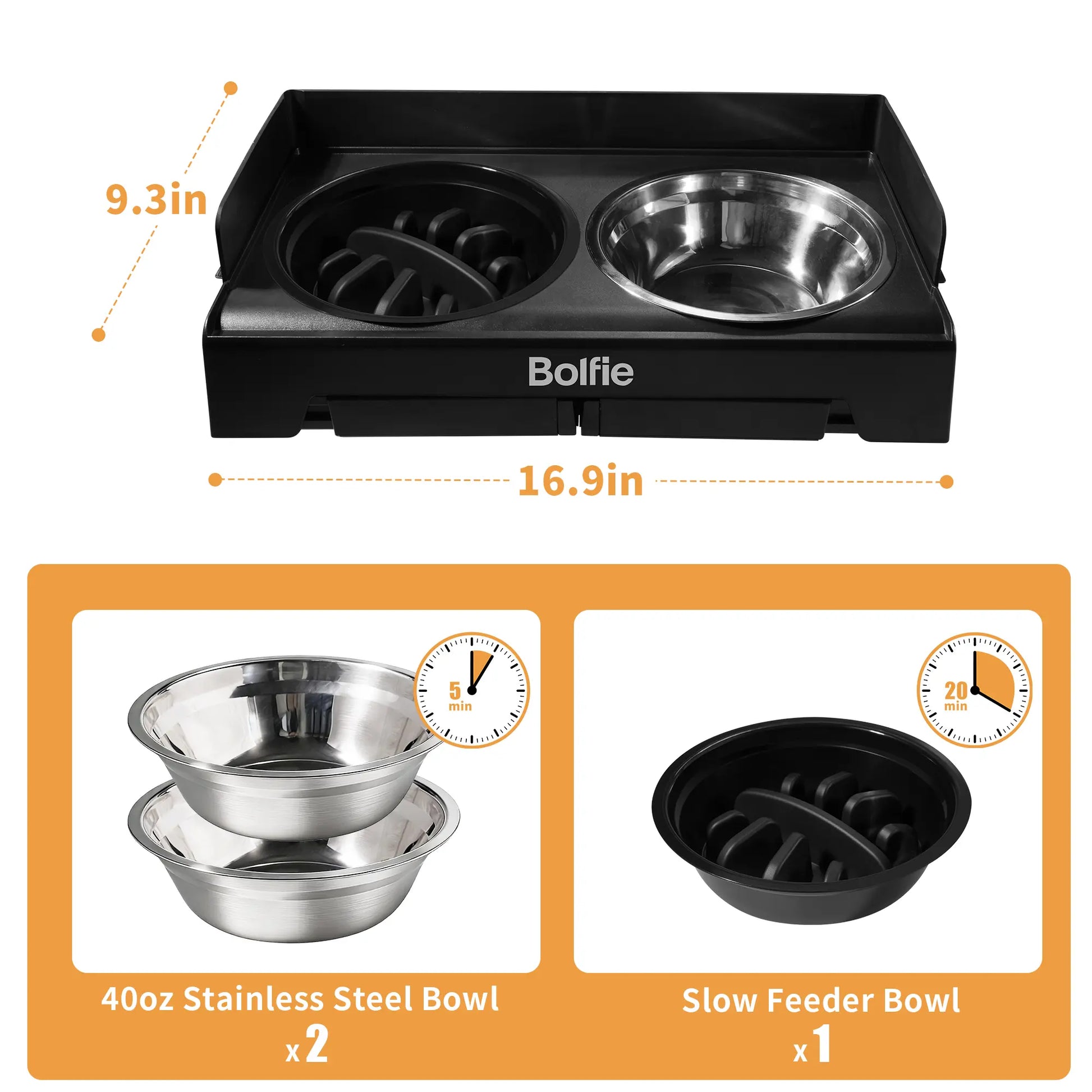 RiseDine Adjustable Elevated Dog Bowl Stand – Raised Feeder with Stainless Steel Bowls & Slow Feeder